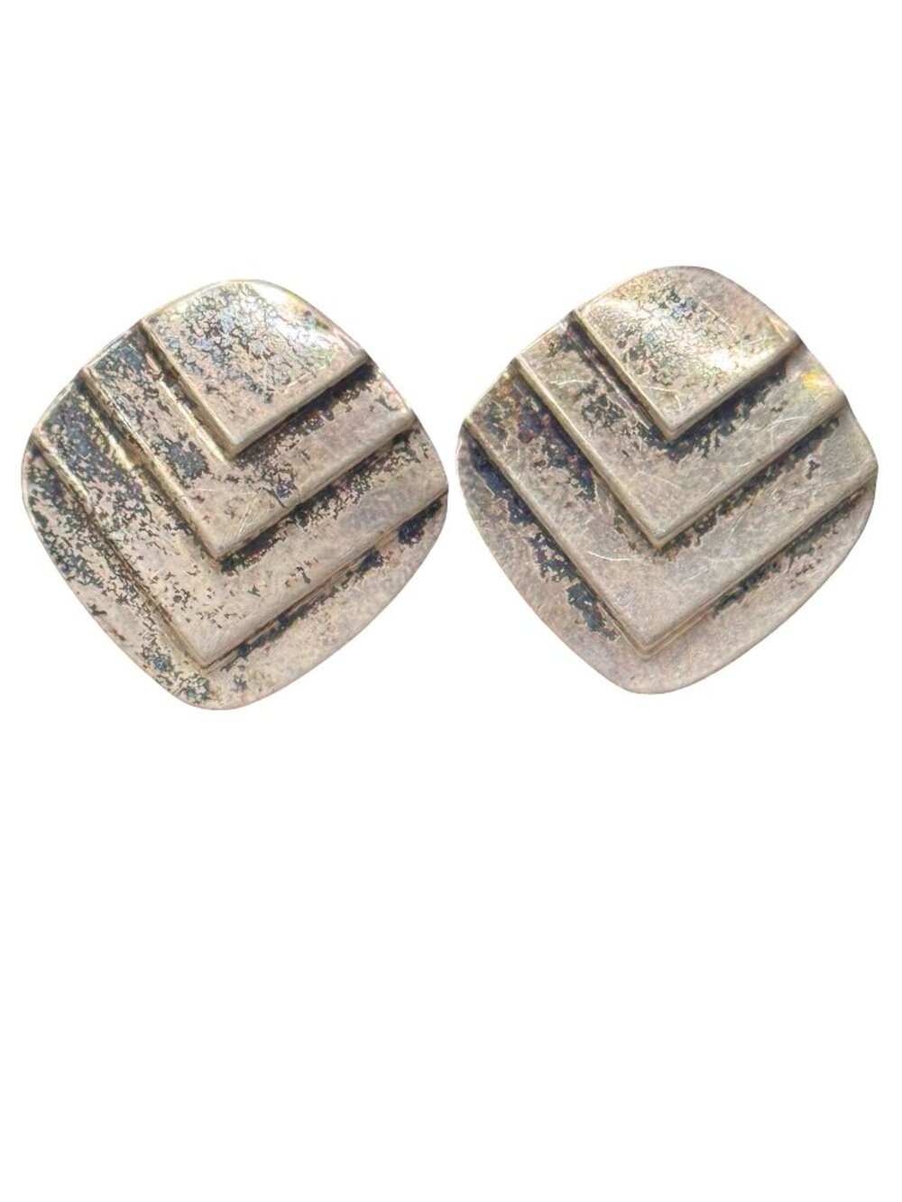 Vintage Sterling Silver Modernist Minimalist MCM Chevron Pattern Post Earrings
